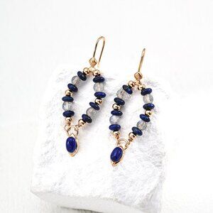 ✨ Artisan Original Lapis Lazuli & Moonstone Dangle Earrings | S925 Gold
